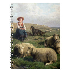 Cuaderno Shepherdess con las ovejas en un paisaje
