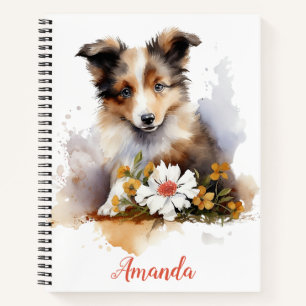 Cuaderno Shetland Sheepdog Puppy Mascota Flor acuática