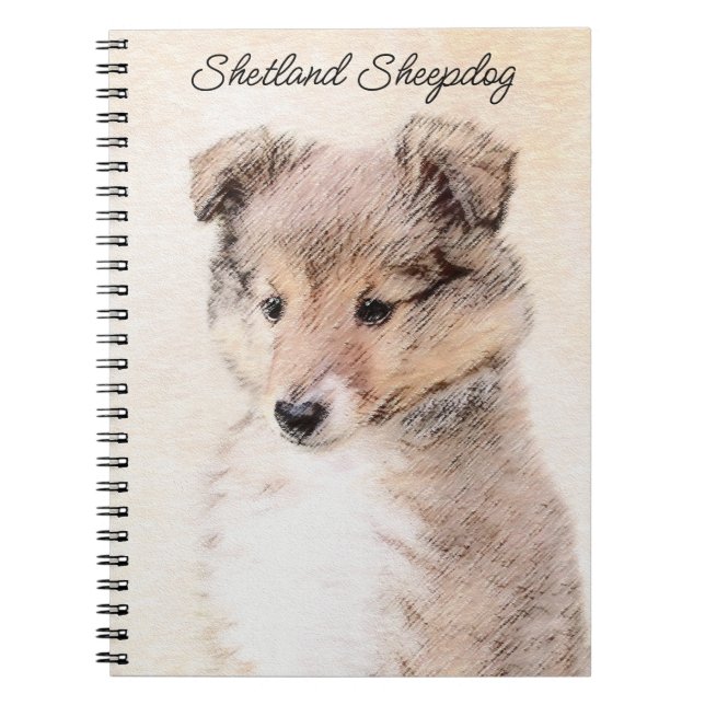 Cuaderno Shetland Sheepdog Puppy Pintura Original Perro Art (Frente)