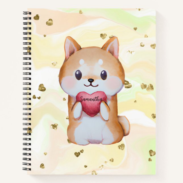 Cuaderno Shiba Inu sosteniendo un corazón (Anverso)