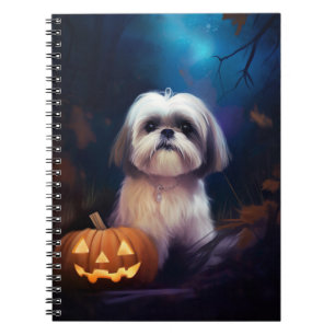 Cuaderno Shih Tzu de Halloween con calabazas espeluznante