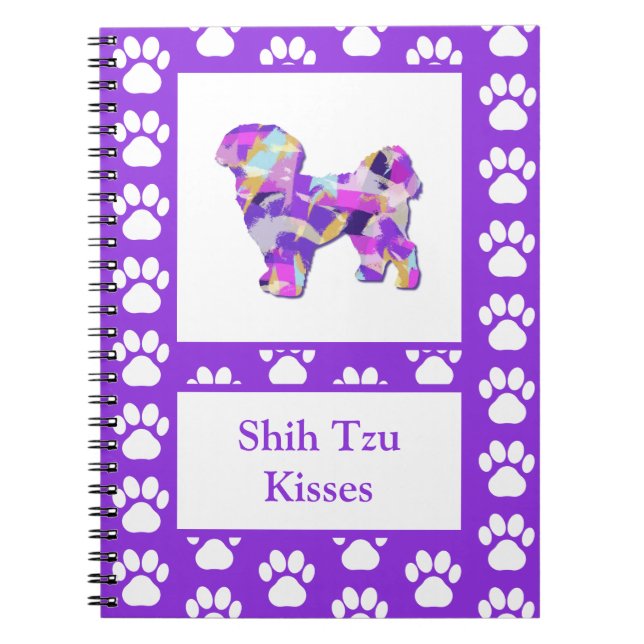 Cuaderno Shih Tzu Dog Silhouette Paw Cute Purple PY&B (Frente)