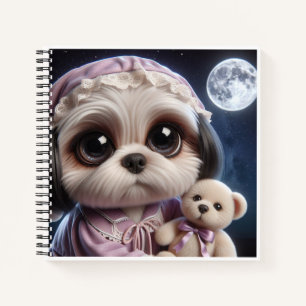 Cuaderno Shih Tzu en Pijama con Oso de Peluche, por Natasha