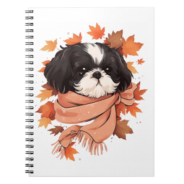 Cuaderno Shih Tzu Fall Dog otoño deja una copia del día de  (Frente)
