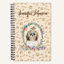 Cuaderno Shih Tzu Long Hair Dog Paw Print & Floral Cute
