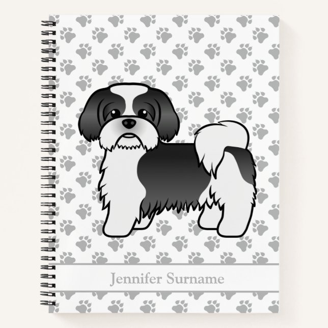 Cuaderno Shih Tzu negro y blanco perro de dibujos animados  (Anverso)