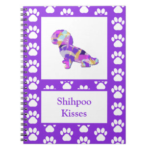Cuaderno Shihpoo Dog Silhouette Paw Cute Purple PY&B