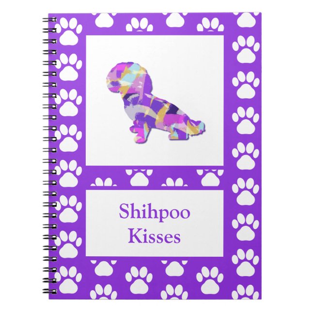 Cuaderno Shihpoo Dog Silhouette Paw Cute Purple PY&B (Frente)