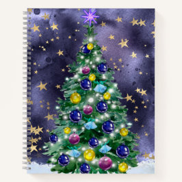 Cuaderno Shiny Christmas tree with bright colored baubles