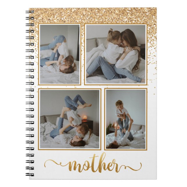 Cuaderno Shower of Gold Glitter 4 Photo Collage New Mom (Frente)