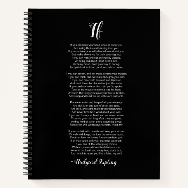 Cuaderno Si poema de Rudyard Kipling Black and White (Anverso)