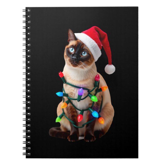 Cuaderno Siamese Cat Christmas Lights Xmas Cat Lover T-Shir (Frente)