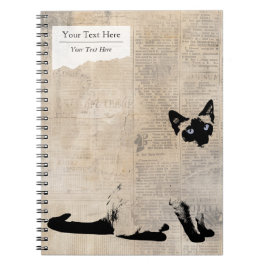 Cuaderno Siamese Cat on Retro Newspaper, Personalized Name