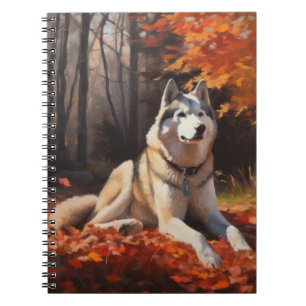 Cuaderno Siberian Husky en otoño inspira la caída de las ho