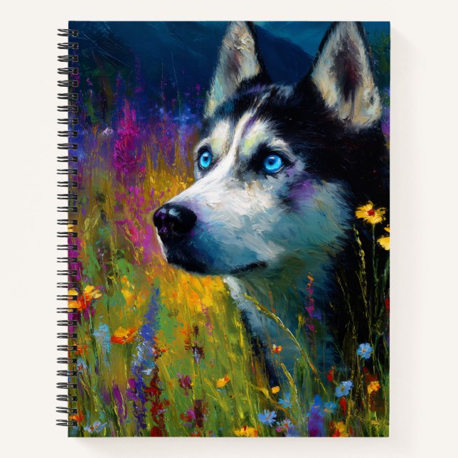 Cuaderno Siberian Husky with wildflowers (Anverso)
