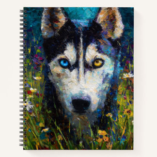 Cuaderno Siberian Husky with Wildflowers Portrait