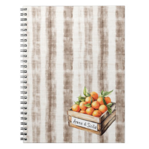 Cuaderno Sicilia Crema Marrón Rústico Rayas Naranjas
