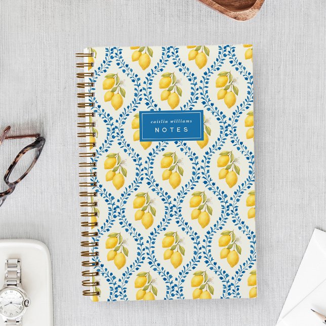 Cuaderno Sicilian Lemon + Blue Trellis Personalized (Subido por el creador)