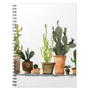 Cuaderno Siete cactus de acuarela verde dibujado a mano en