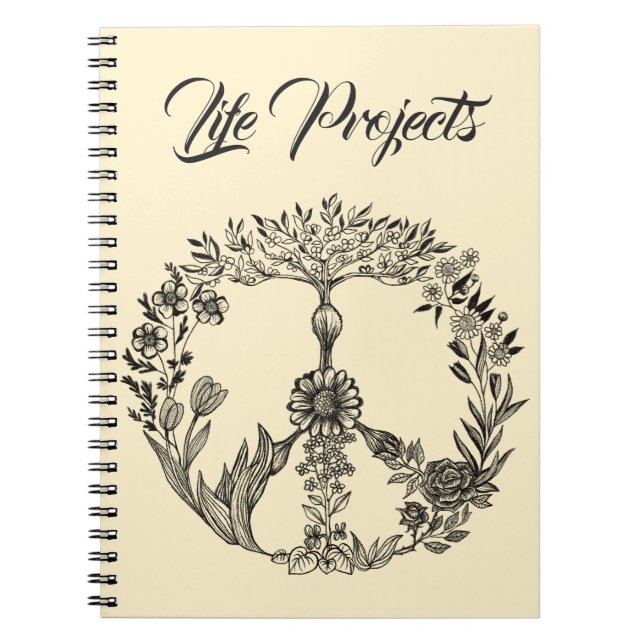 Cuaderno Signo de paz Boho elegante Girly Cute floral Bonit (Frente)