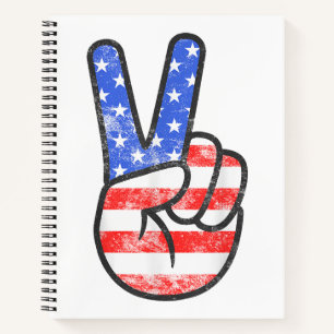 Cuaderno Signo de paz de bandera estadounidense da la mano