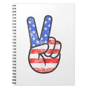 Cuaderno Signo de paz de bandera estadounidense da la mano 