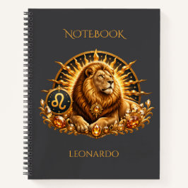 Cuaderno Signo zodiacal Leo gris dorado personalizado
