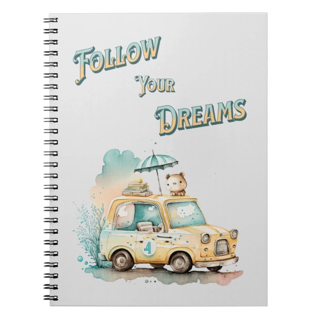 Cuaderno Sigue tus sueños, linda acuarela de tu auto (Frente)