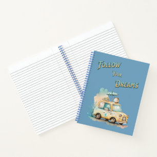 Cuaderno Sigue tus sueños lindo coche pequeño color de agua