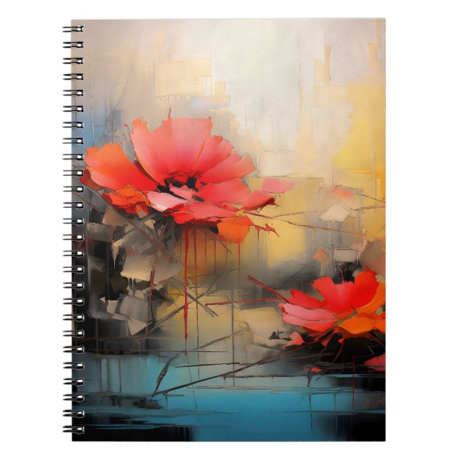 Cuaderno Silencio Carmesí – Amapolas Abstractas en Luz Urba (Frente)