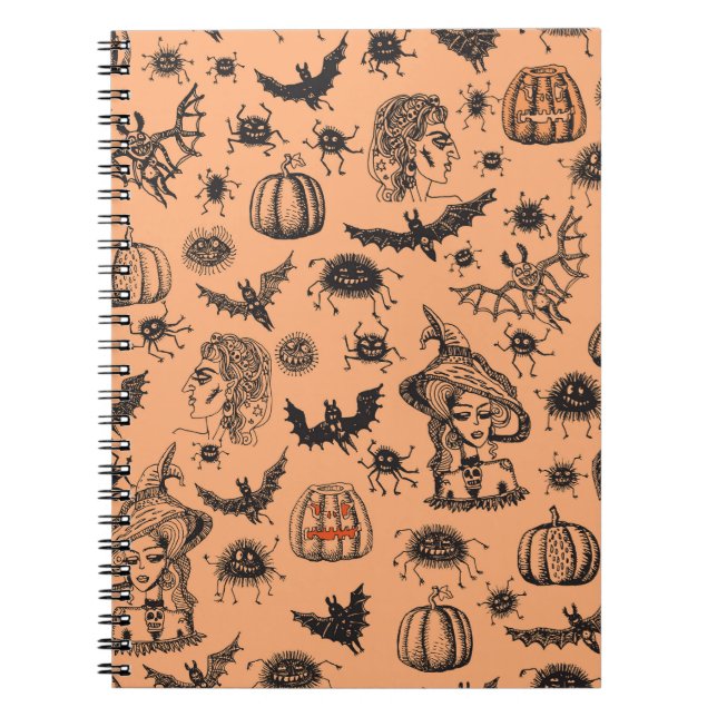 Cuaderno Silhouette de Brujas de Halloween: Patrón Personal (Frente)
