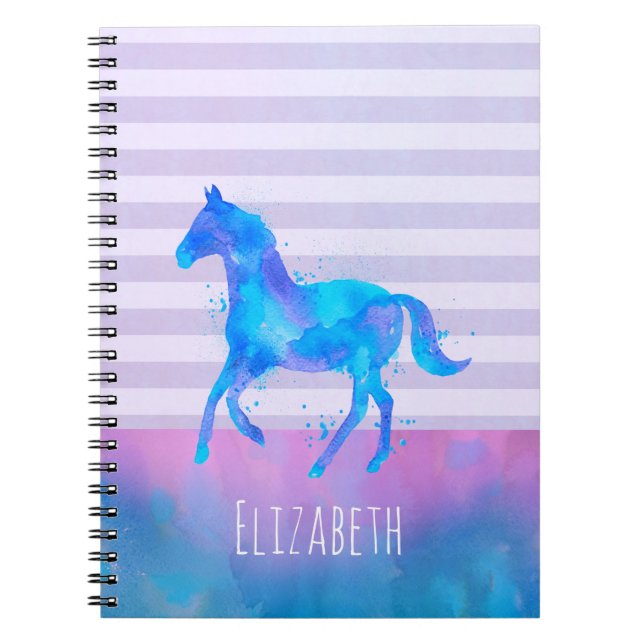 Cuaderno Silhouette de color de agua azul en franjas (Frente)