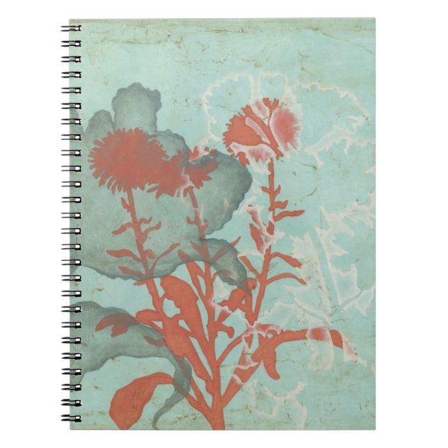 Cuaderno Silhouette de flores rojas sobre fondo Verde azula (Frente)