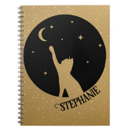Cuaderno Silhouette De Gato Negro Llegando A La Luna Y Las 