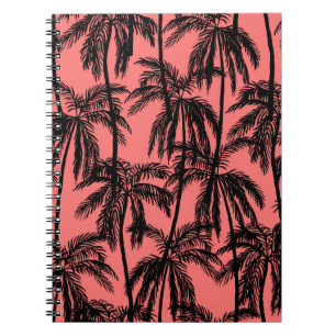 Cuaderno Silhouette de palmeras sobre un fondo rosa. Mar