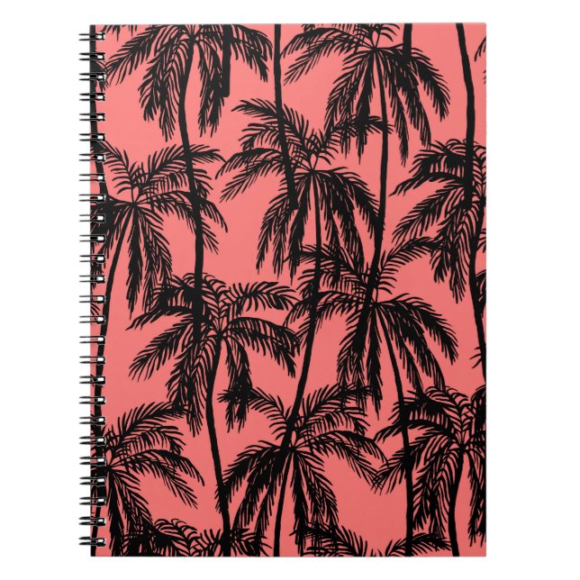 Cuaderno Silhouette de palmeras sobre un fondo rosa. Mar (Frente)
