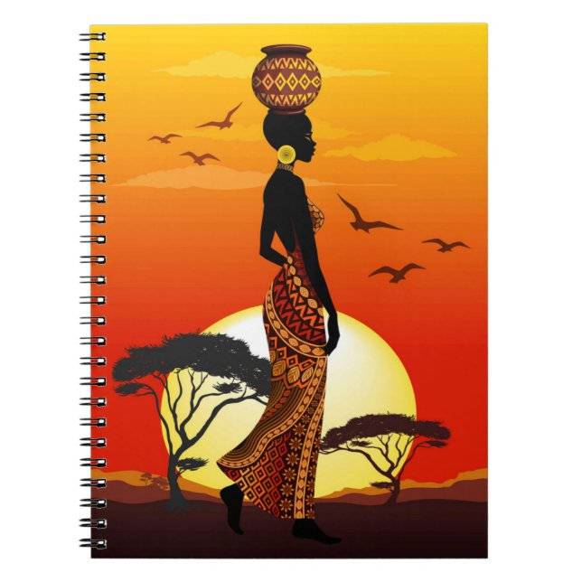 Cuaderno Silhouette de una bella mujer africana sobre los S (Frente)