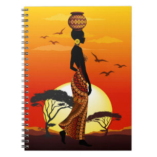 Cuaderno Silhouette de una bella mujer africana sobre los S