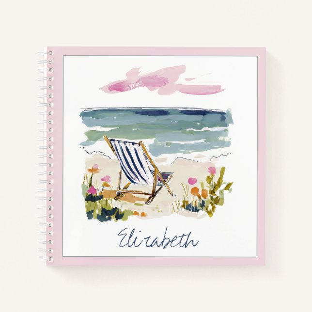 Cuaderno Silla de playa de acuarela personalizada (Anverso)