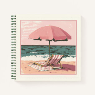 Cuaderno Silla de playa rosa y crema y paraguas
