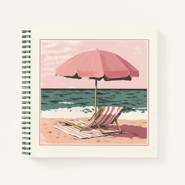 Cuaderno Silla de playa rosa y crema y paraguas (Anverso)