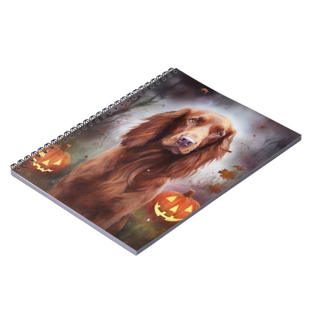 Cuaderno Sillón rojo irlandés de Halloween con calabazas te (Lado Izquierdo)