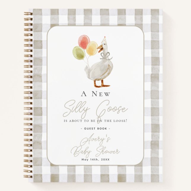 Cuaderno Silly Goose Beige Gingham Baby Shower Guest Book (Anverso)