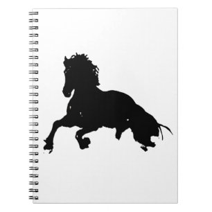 Cuaderno Silueta blanca de caballo en blanco negro