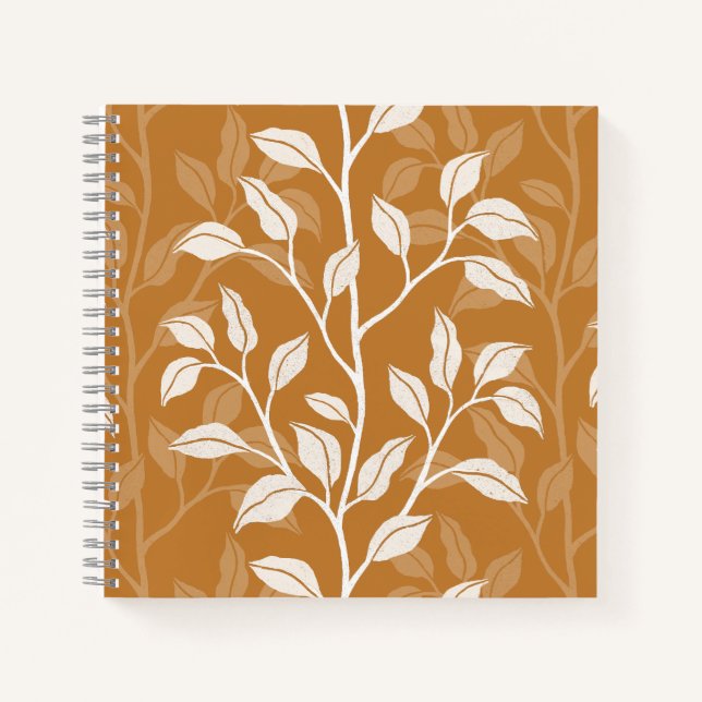 Cuaderno Silueta Botánica Floral Vibrante Arcilla Ámbar (Anverso)