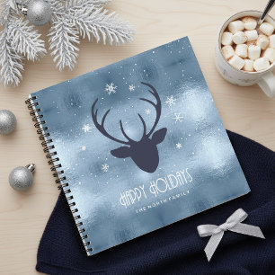 Cuaderno Silueta de astas de ciervo y copos de nieve Azul I