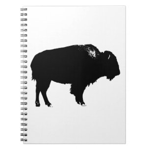 Cuaderno Silueta de Bisonte Búfalo Pop Art en Blanco y Negr