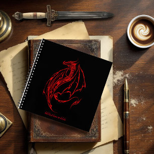 Cuaderno Silueta de dragón tribal rojo fiero fantasía