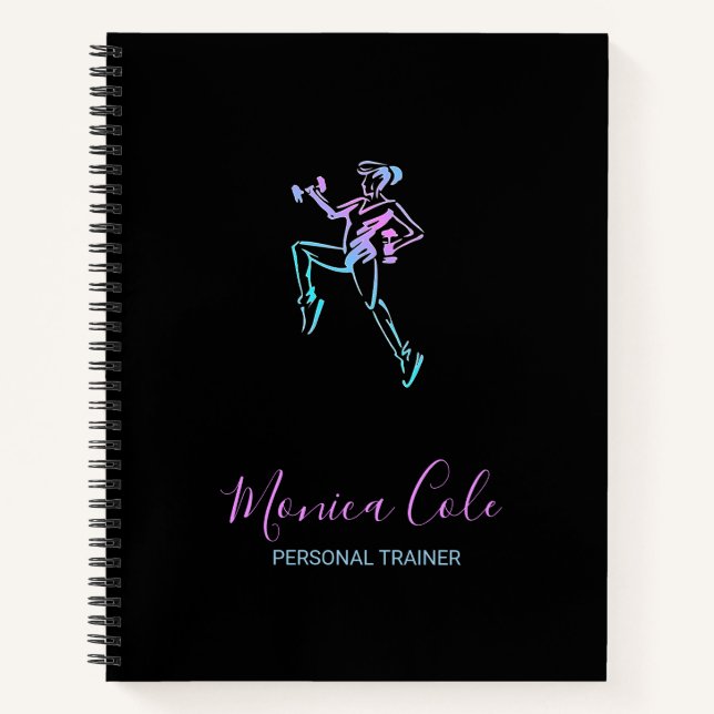 Cuaderno Silueta de entrenador de fitness negro (Anverso)