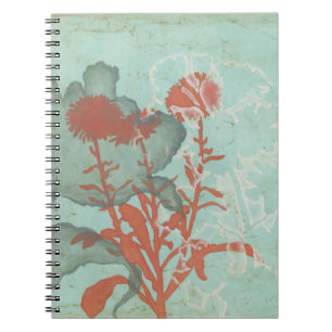 Cuaderno Silueta de flores rojas de fondo Verde azulado